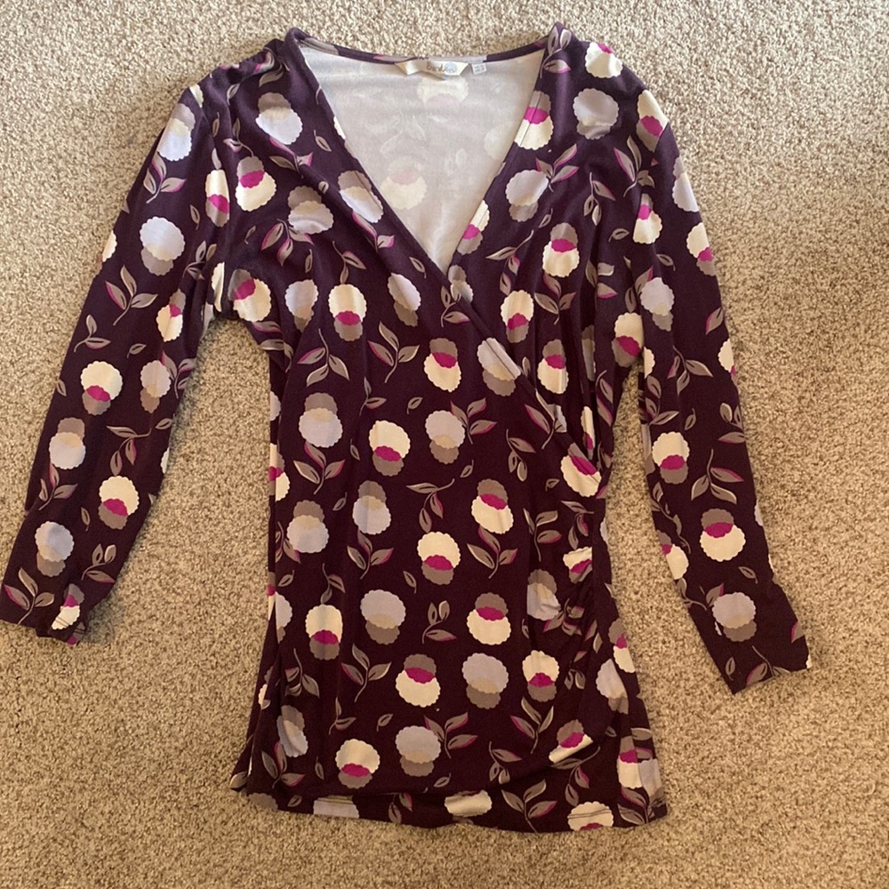 Boden Floral Jersey Faux Wrap top  US sz 6
